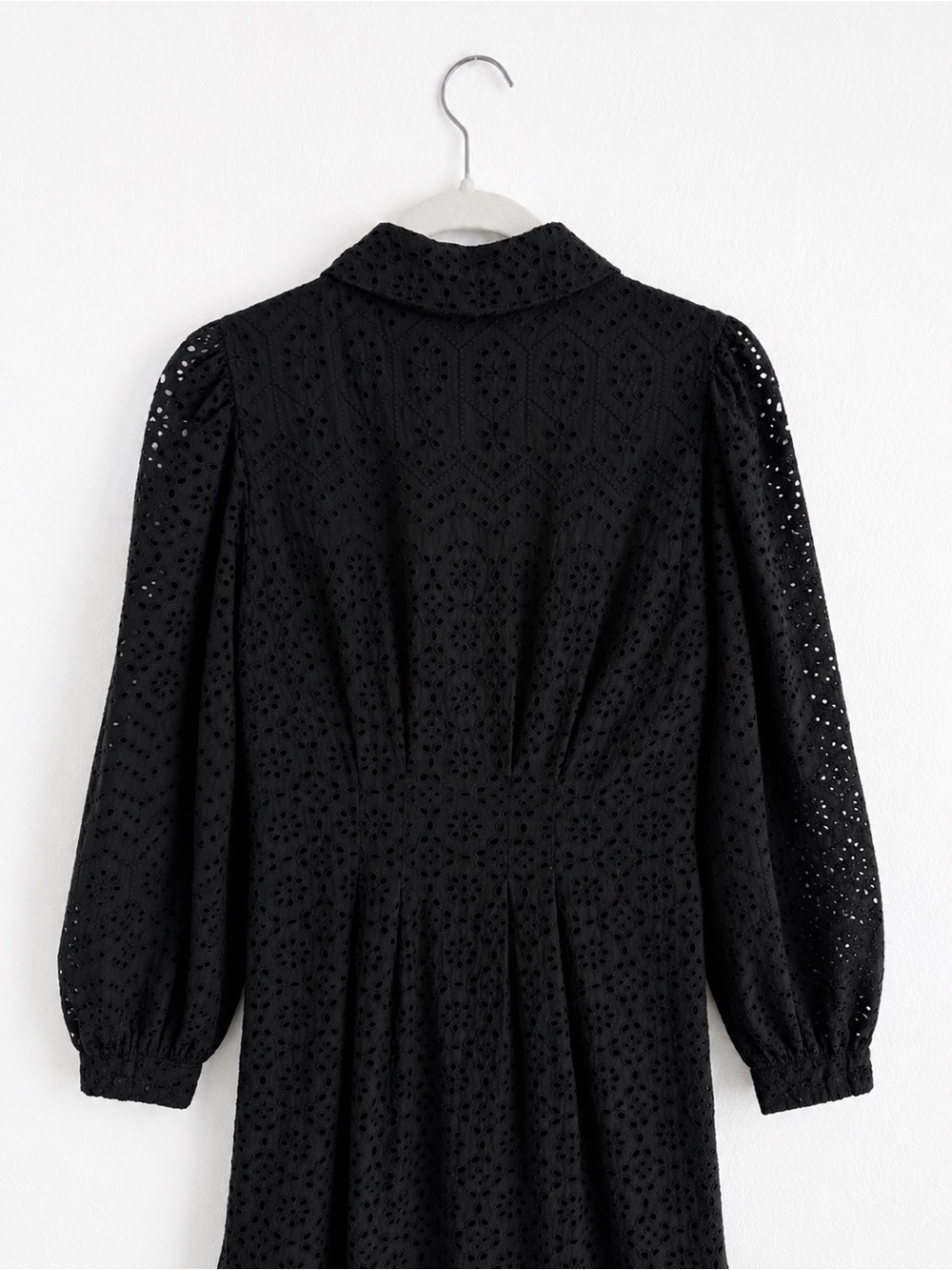 Veronica Beard Black Eyelet Cotton Mini Dress Size 2 Puff Sleeve - Picture 12 of 13